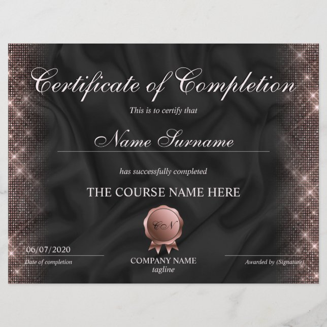 Certificate of Completion Award Makeup lash Course (Front)