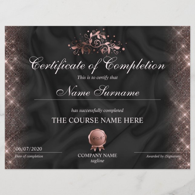 Certificate of Completion Award Makeup lash Course (Front)