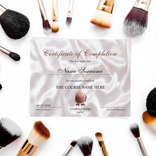 Certificate of Completion Award Makeup lash Course