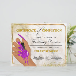 Certificate of Completion Award Nail Technician
