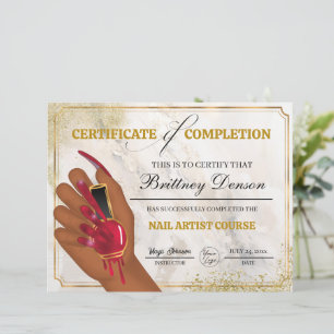 Certificate of Completion Award Nail Technician