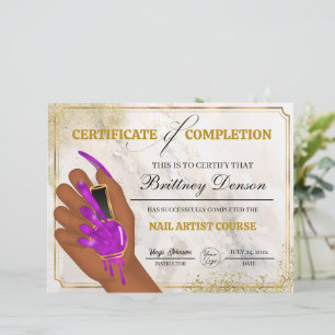 Certificate of Completion Award Nail Technician
