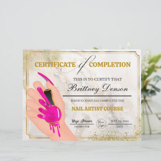 Certificate of Completion Award Nail Technician