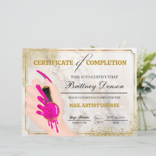 Certificate of Completion Award Nail Technician