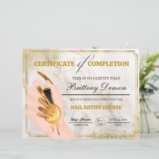 Certificate of Completion Award Nail Technician