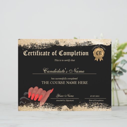 Certificate of Completion Award Nails beautyCourse Zazzle