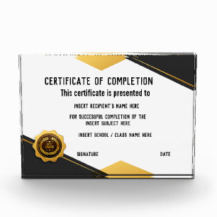 Certificate of Completion Award Plaque