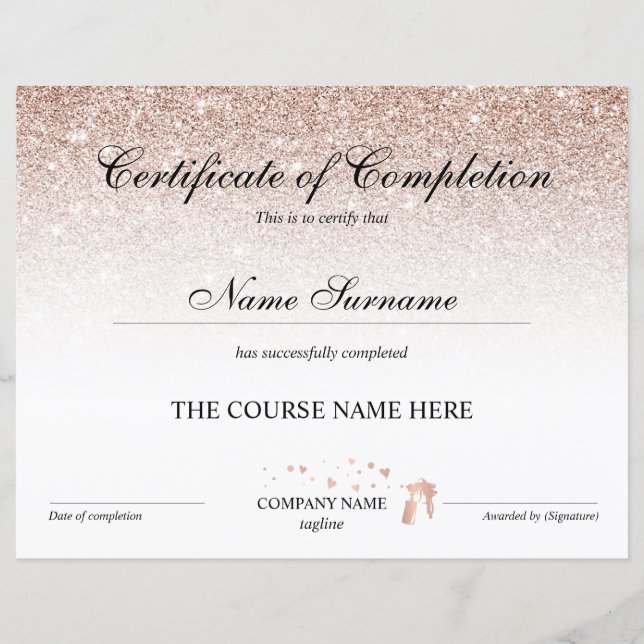 Certificate of Completion Award Spray Tans Course (Front)