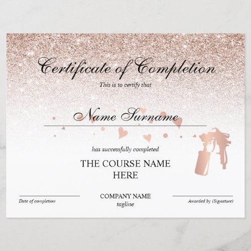 Certificate of Completion Award Spray Tans Course