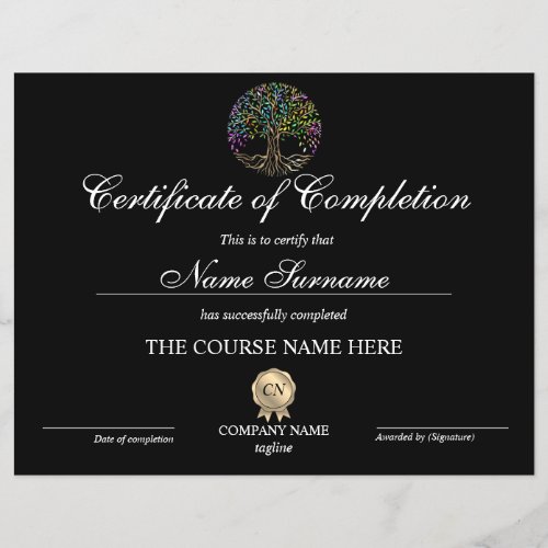 Certificate of Completion Award Tree of Life