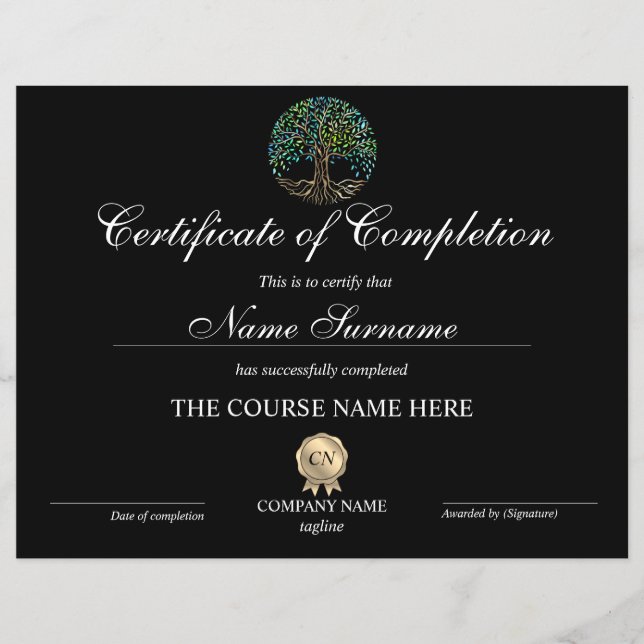 Certificate of Completion Award Tree of Life (Front)