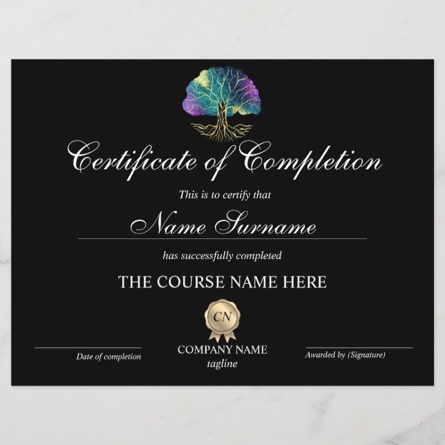 Certificate of Completion Award Tree of Life (Front)