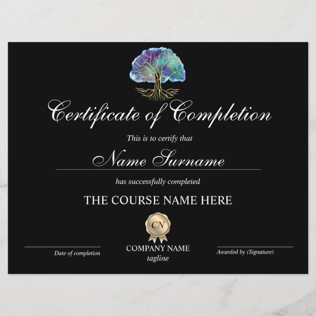 Certificate of Completion Award Tree of Life (Front)