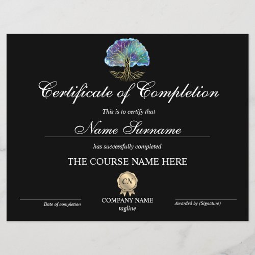 Certificate of Completion Award Tree of Life
