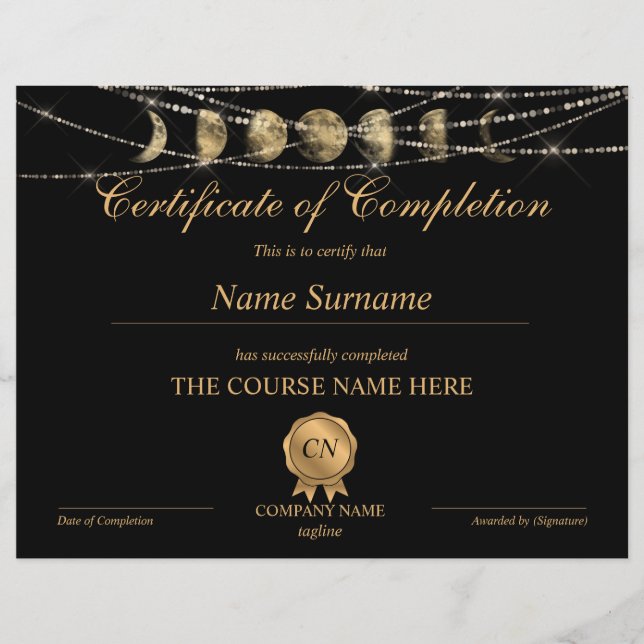 Certificate of Completion Award Yoga Moon (Front)