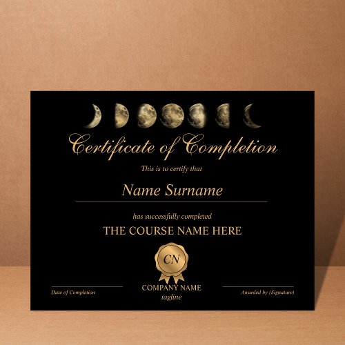 Certificate of Completion Award Yoga Moon