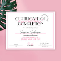 Certificate of Completion Beauty Lashes Pink Award