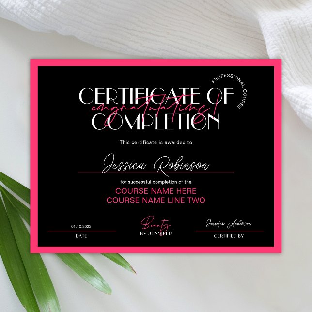 Certificate of Completion Beauty Salon Pink Award (Creator Uploaded)
