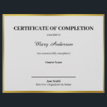 Certificate of Completion Black White and Gold<br><div class="desc">All of the text can be edited on this certificate of completion. A line is near the bottom for the signatory's name. The faux gold border is not made of foil.</div>