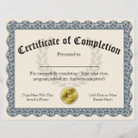 Certificate of Completion Blue Customizable 8.5x11
