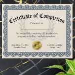 Certificate of Completion Blue Customizable 8.5x11