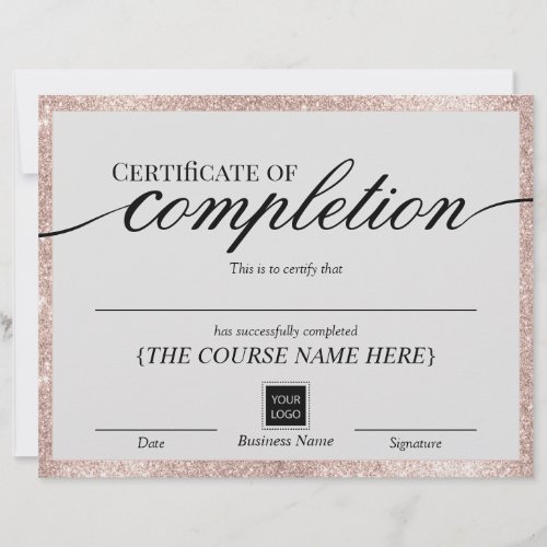Certificate of Completion Blush Rose Gold Awards