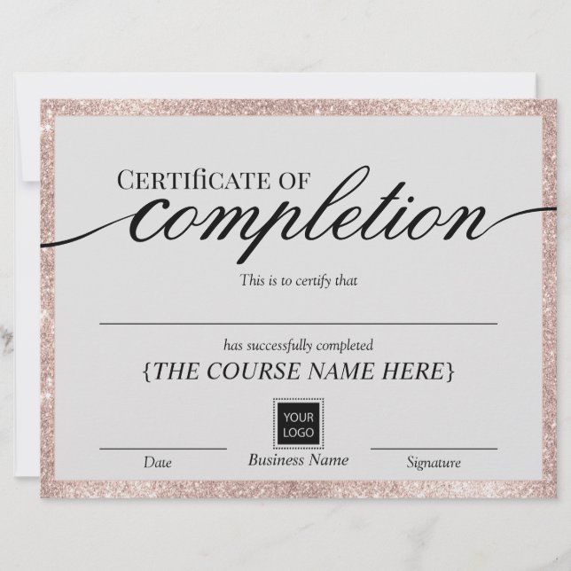 Certificate of Completion Blush Rose Gold Awards (Front)