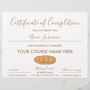 certificate of completion bread baking