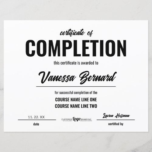Certificate Of Completion Course Award Bold Script
