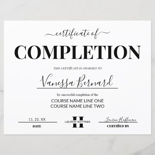 Certificate Of Completion Course Award Monogram 