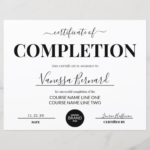 Certificate Of Completion Course Award With Logo