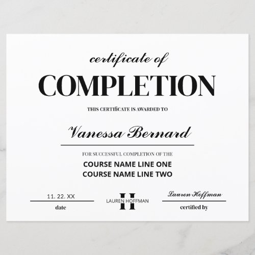 Certificate Of Completion Course Monogram Award
