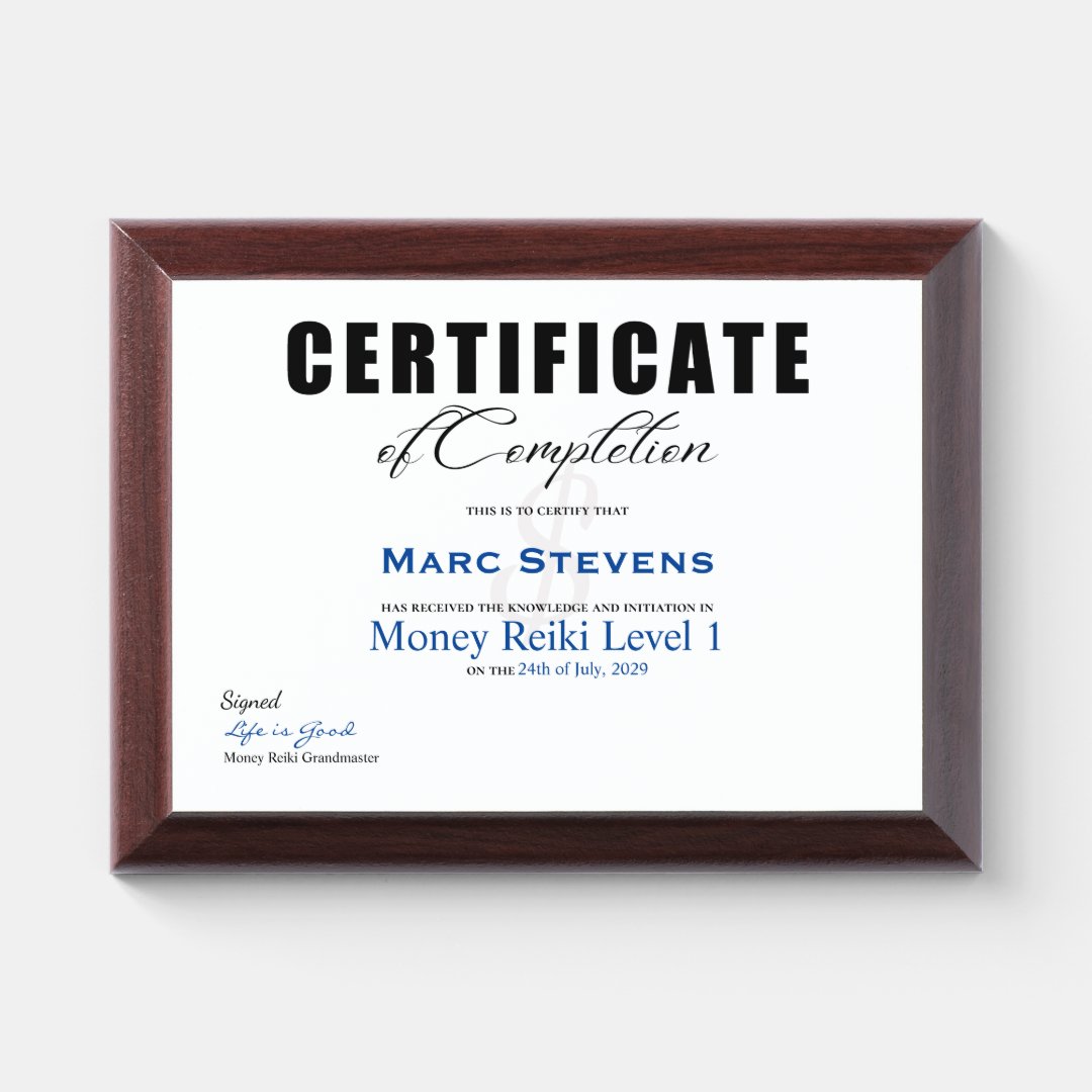 Certificate Of Completion Custom Watermark Award Plaque 