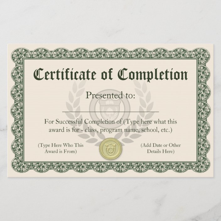 Certificate of Completion, Customizable | Zazzle.com