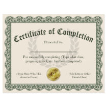 Certificate of Completion, Customizable 8.5x11 Certificate of Completion, Customizable 8.5x11