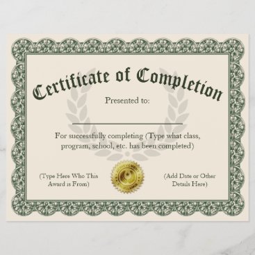 Certificate of Completion, Customizable 8.5x11