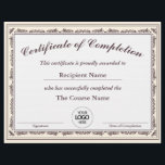 Certificate of Completion Customizable Award<br><div class="desc">Certificate of Completion Customizable Award. Easily personalize this custom award, all text is editable, including the logo seal. Click on the 'Personalize This Template' link located upper right corner of the product page. This will allow you to edit the text, you can also add your company logo here or you...</div>