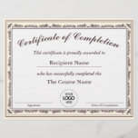 Certificate of Completion Customizable Award<br><div class="desc">Certificate of Completion Customizable Award. Easily personalize this custom award, all text is editable, including the logo seal. Click on the 'Personalize This Template' link located upper right corner of the product page. This will allow you to edit the text, you can also add your company logo here or you...</div>