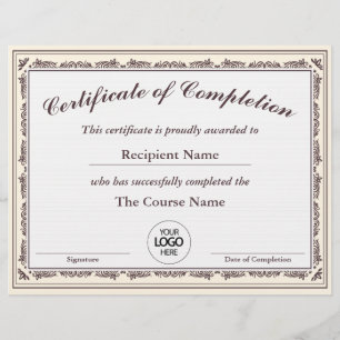 Certificate of Completion Customizable Award