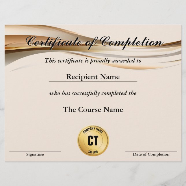 Certificate of Completion Customizable Award (Front)