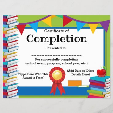 Certificate of Completion Customizable Kids 8.5x11