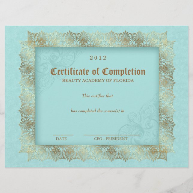 Certificate of Completion Diploma Beauty Blue 2 (Front)