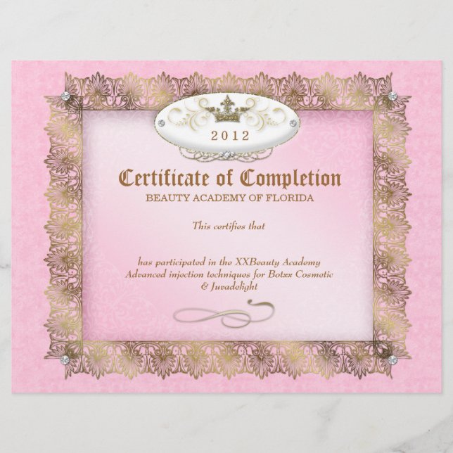Certificate of Completion Diploma Beauty Pink (Front)