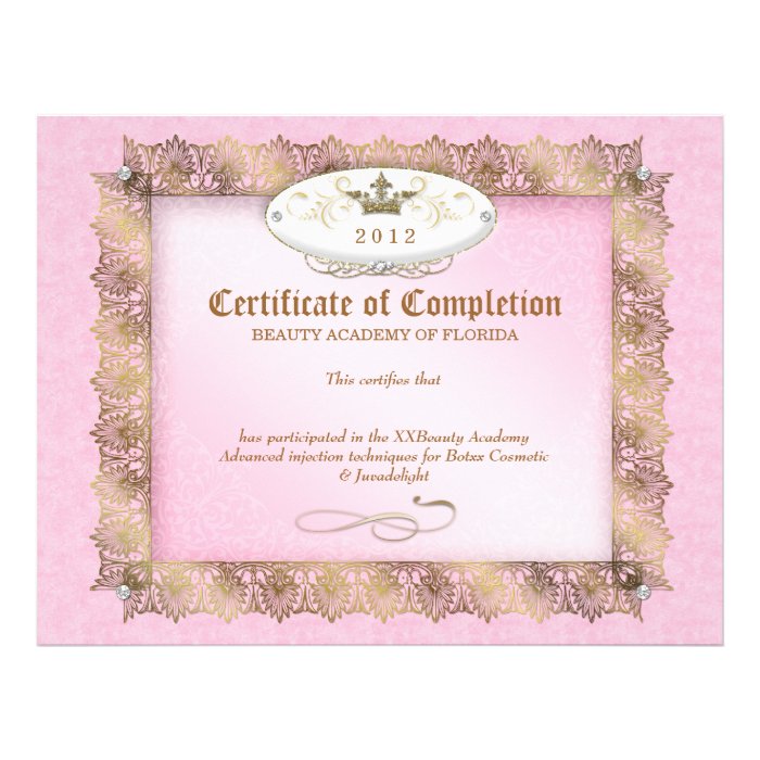 Certificate of Completion Diploma Beauty Pink Letterhead Template
