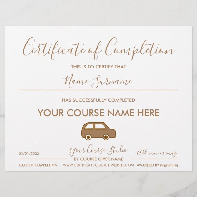 certificate of completion driving car