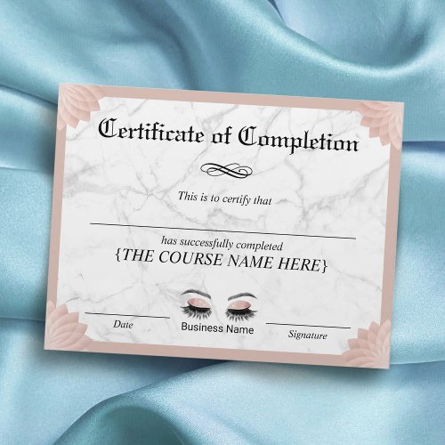 Certificate of Completion Eyelash Salon Award