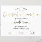 Certificate of Completion Faux Gold Beauty Award (Front)