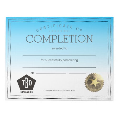 Certificate of completion fill_in employee awards notepad