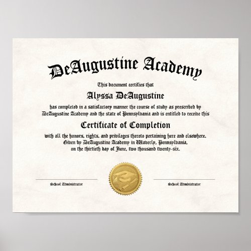 Certificate of Completion for Special Need Student Poster