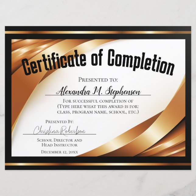 Certificate of Completion Gold Black Ribbons (Front)